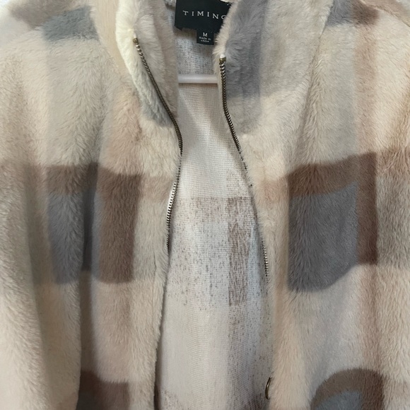 Oodtfash Plaid Fur Jacket(Off White/Taupe) - Picture 5 of 5